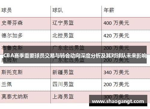 CBA赛季重要球员交易与转会动向深度分析及其对球队未来影响
